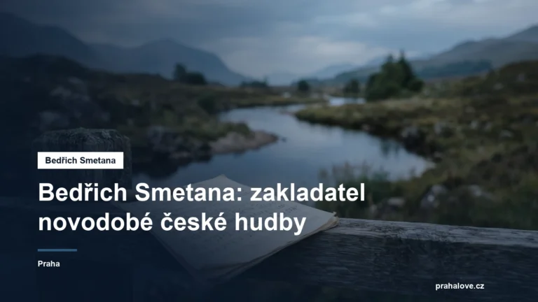 Řeka protékající krajinou a notový zápis