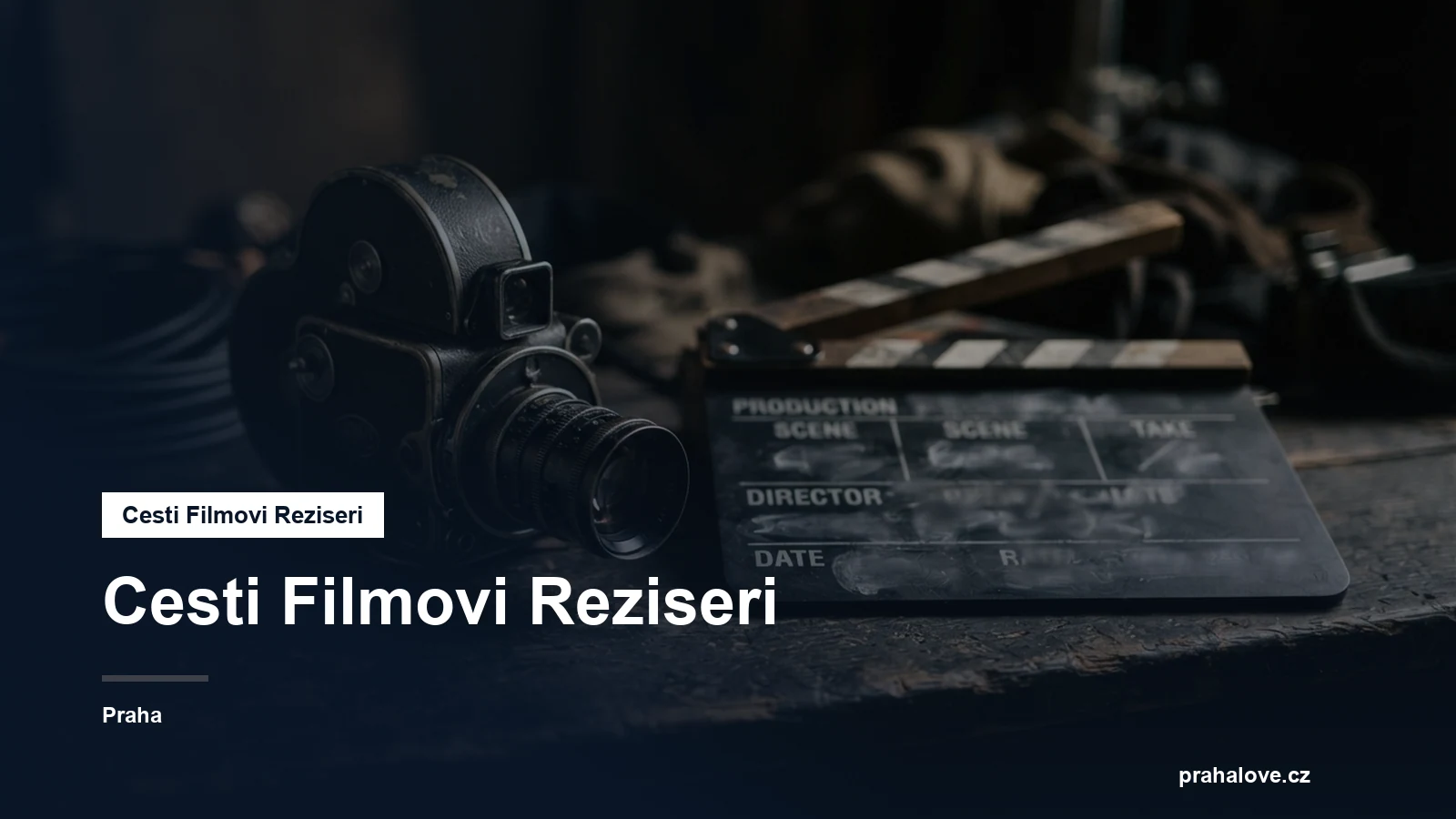 Filmová kamera a klapka na tmavém podkladu