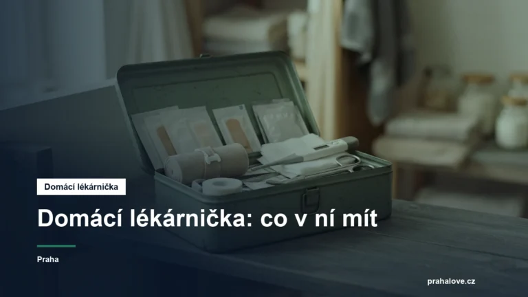 Otevřená lékárnička s obvazy, náplastmi a teploměrem