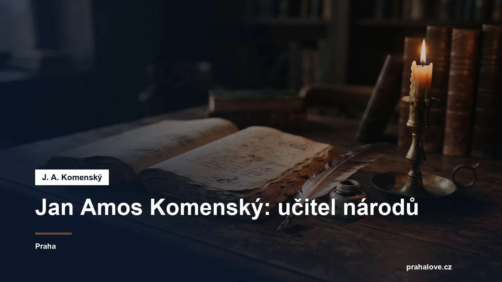 Stará kniha, brk a svícen na stole