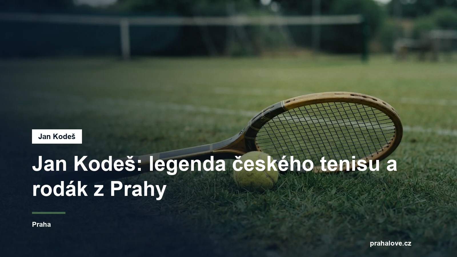 Tenisová raketa a míček na trávníkovém kurtu