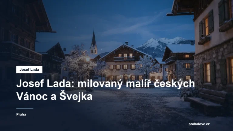 Zasněžená vesnická náves za soumraku