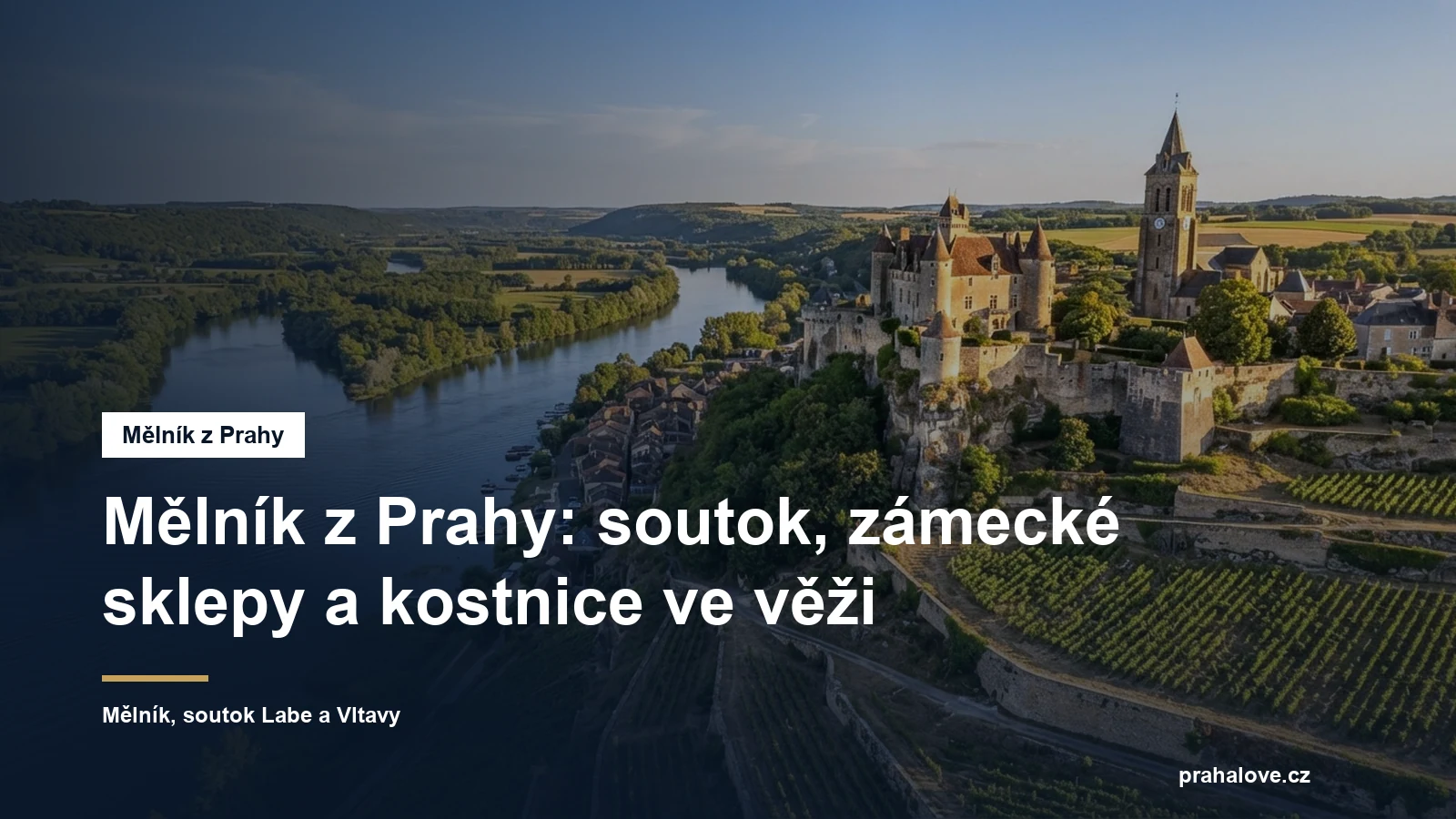 Zámek s kostelní věží nad soutokem dvou řek a vinicemi