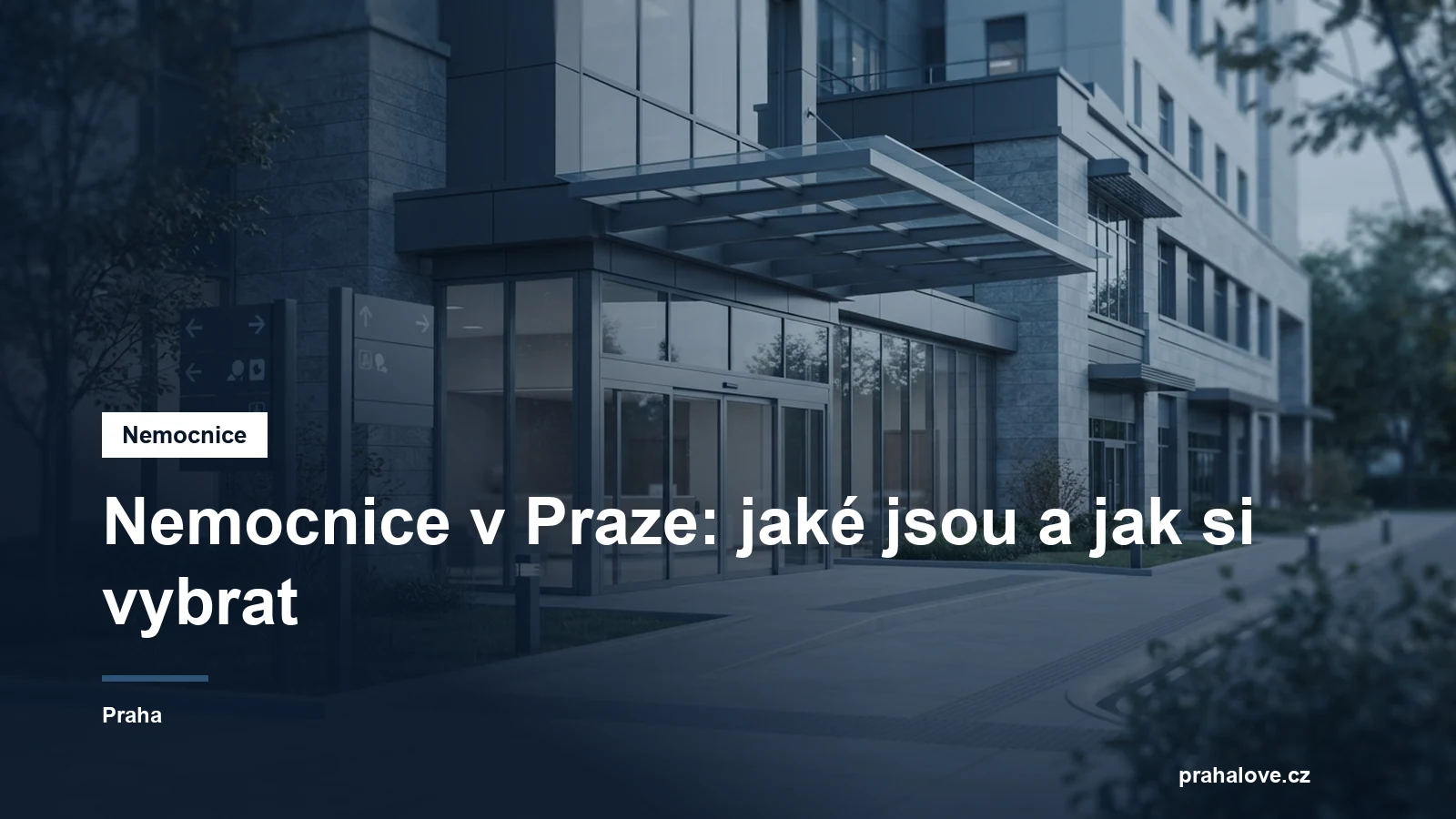 Vchod do nemocnice se směrovým značením přes den