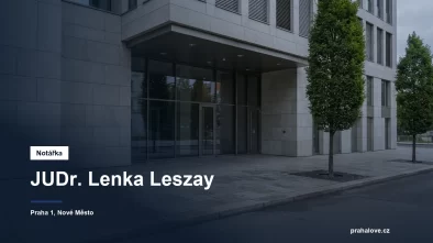Dlážděný chodník podél moderního administrativního bloku v centru Prahy
