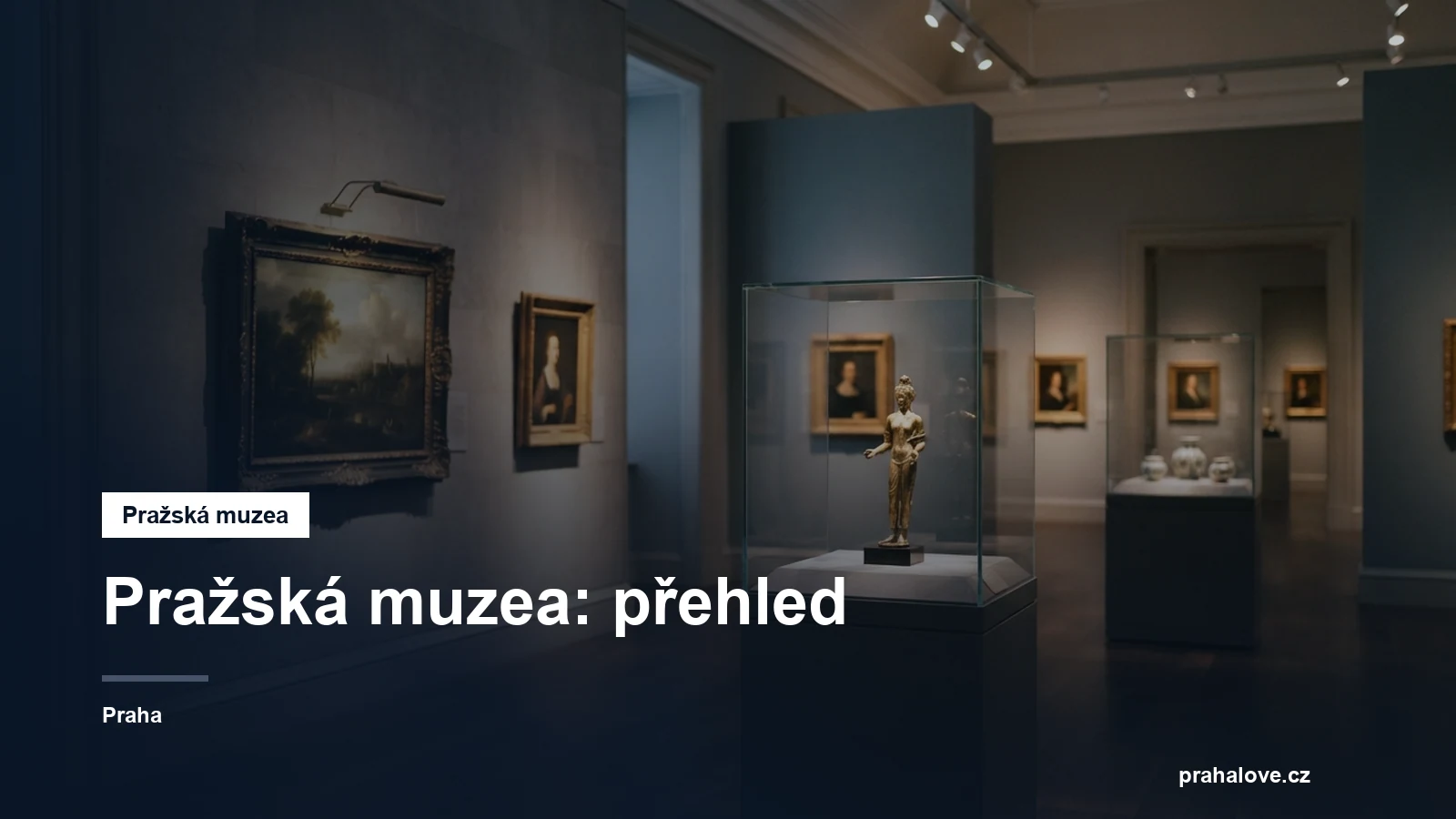 Muzejní sál s vitrínami a obrazy