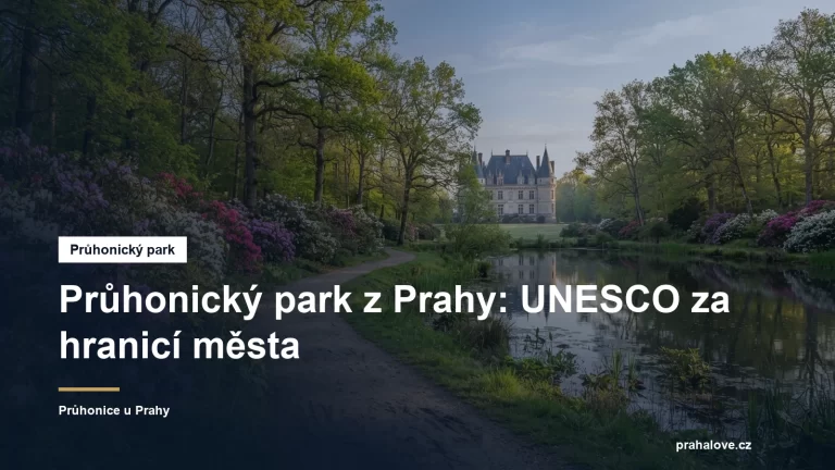Rozkvetlý park s rybníkem a zámkem v pozadí