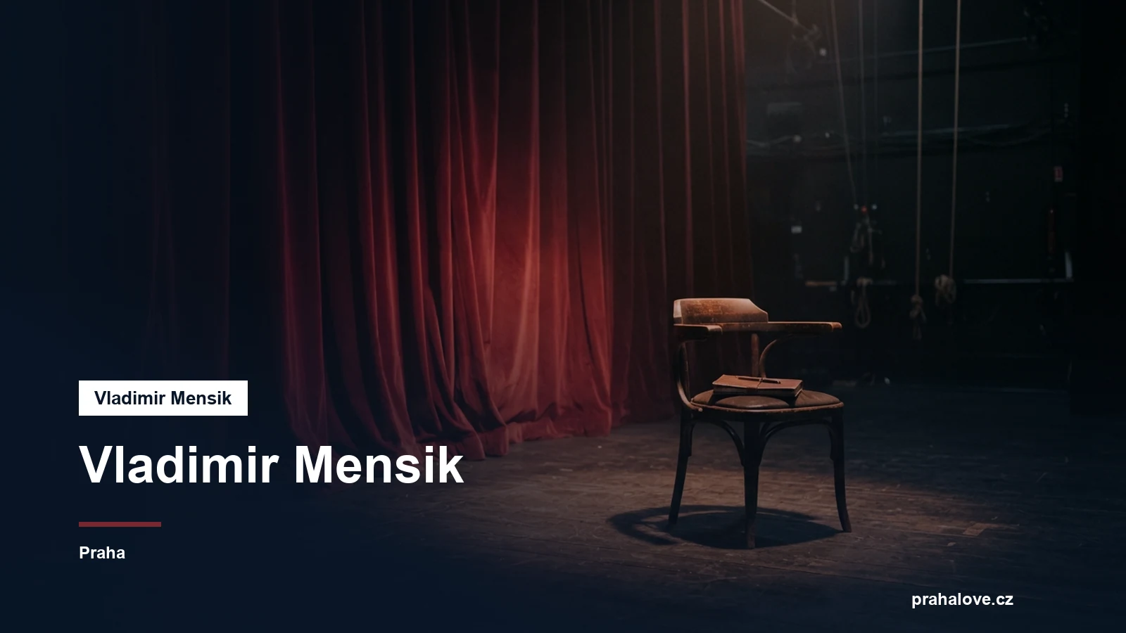 Divadelní jeviště s reflektorem a rudou oponou
