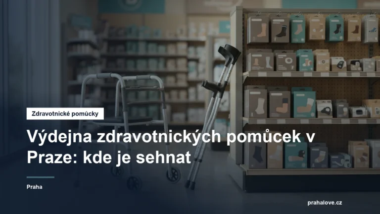 Chodítko a berle u regálu s pomůckami
