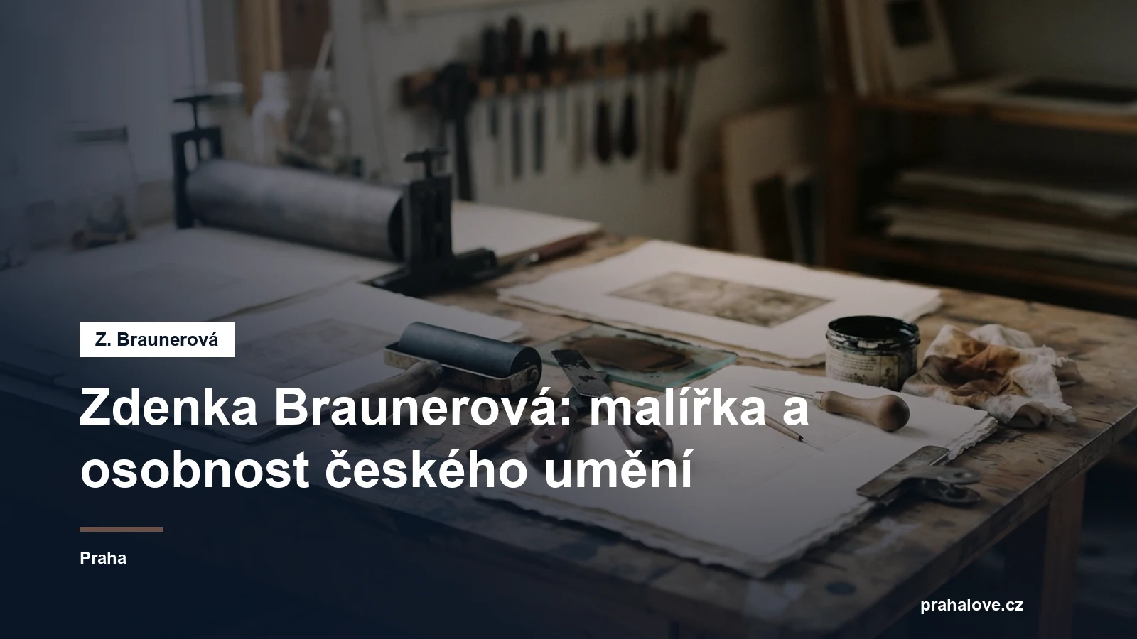 Grafické tiskařské náčiní a papíry na stole