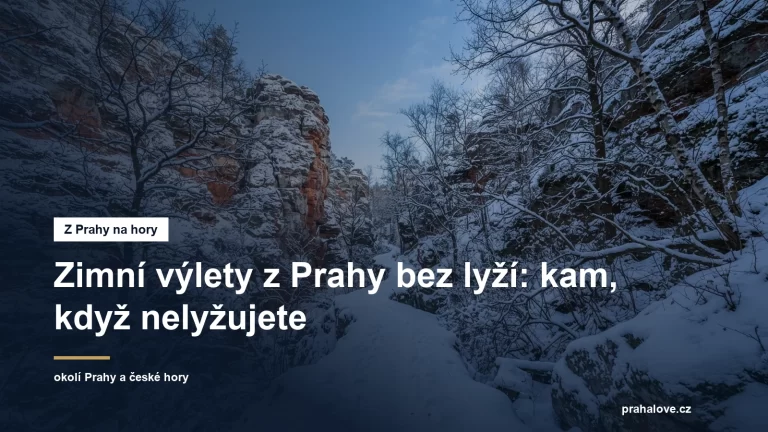 Zasněžené pískovcové skály s cestou mezi nimi