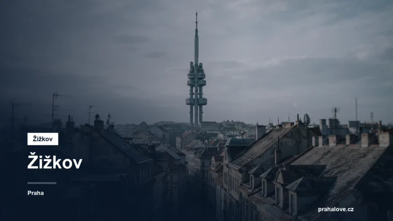 Televizní věž nad střechami čtvrti