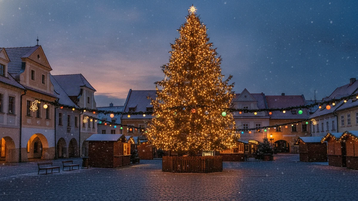 Vánoční strom na návsi při rozsvícení
