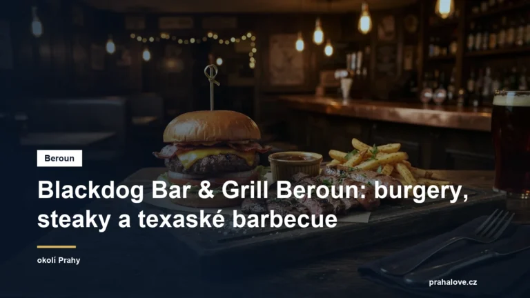 Burger a grilované maso v barovém prostředí