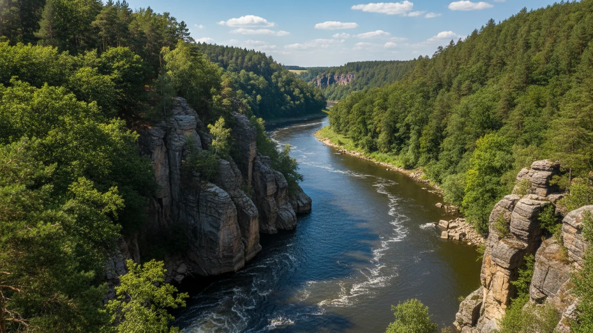 Skalnatý kaňon Vltavy s lesem