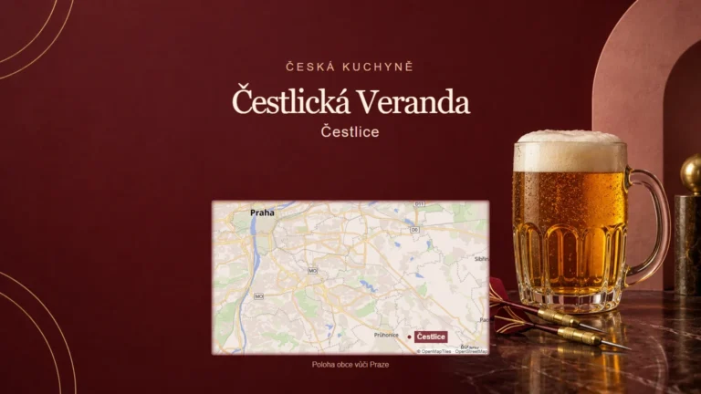 Čestlická Veranda, Čestlice – tematická AI ilustrace s orientační mapou obce vůči Praze