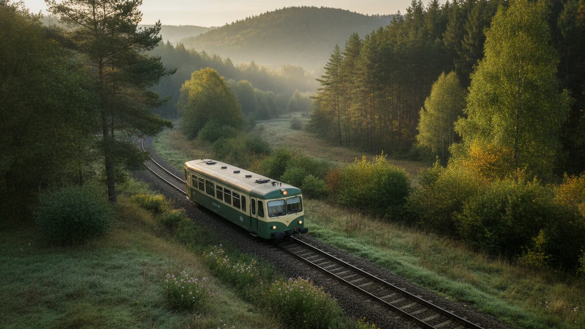 Regionální vlak na jednokolejné trati v lese