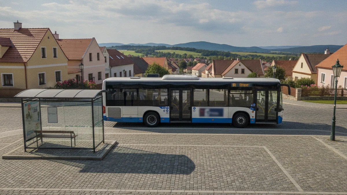 Příměstský autobus na zastávce u náměstí