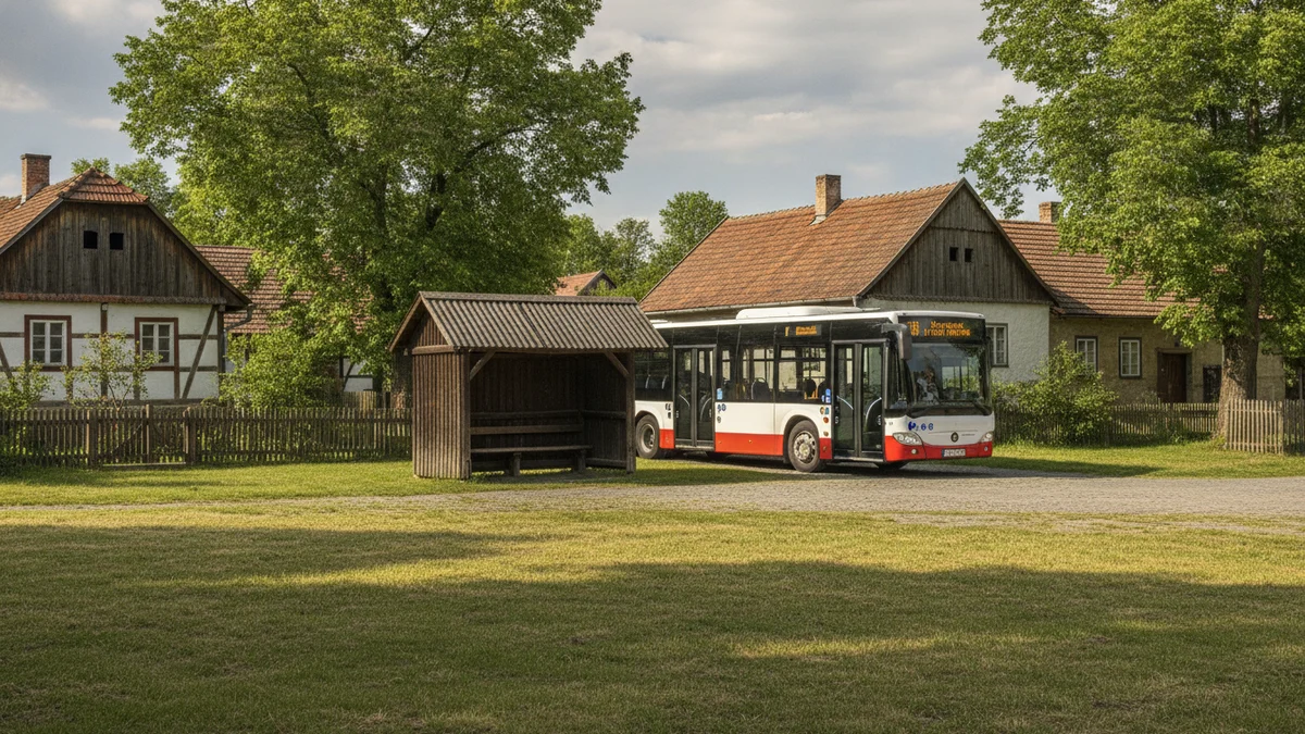 Autobus na vesnické návsi u Prahy