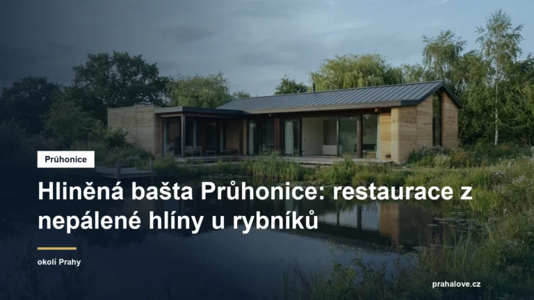 Moderní stavba z hlíny u rybníka