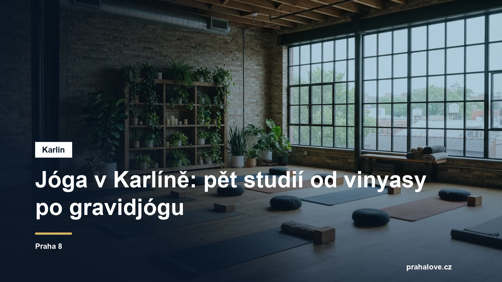 Jógové studio v industriálním loftu s cihlovými zdmi