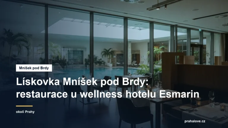 Hotelová restaurace s bazénem v pozadí