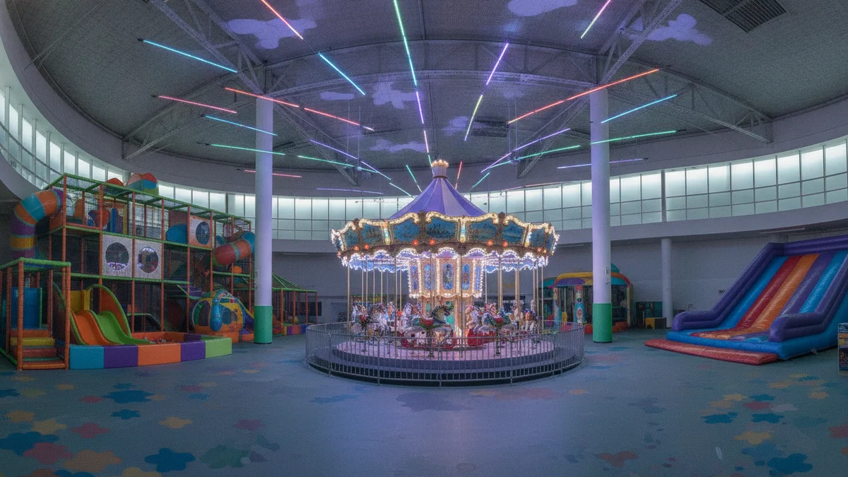 Krytý zábavní park s kolotočem a herními prvky