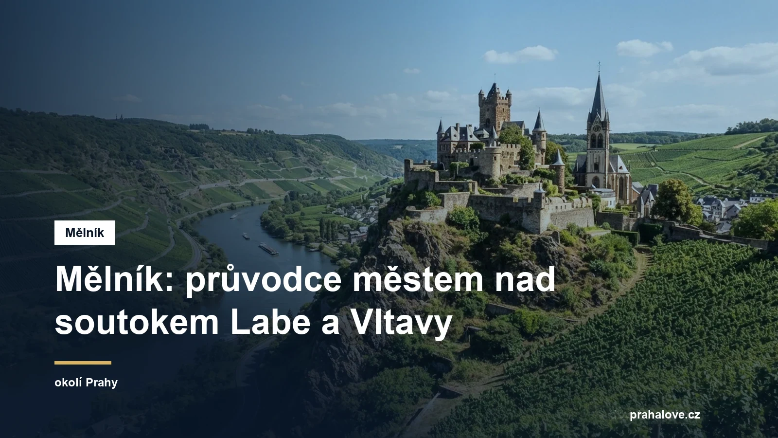 Zámek a kostelní věž na ostrohu nad soutokem řek