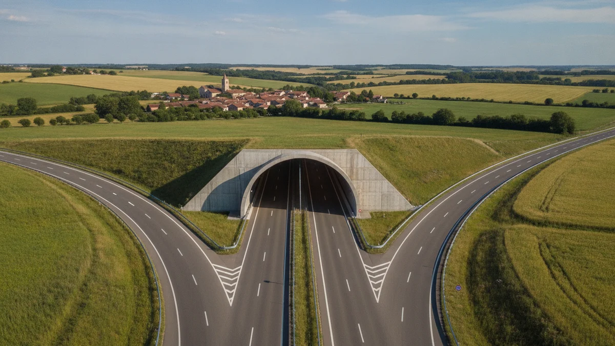 Dálnice vedoucí do tunelu v otevřené krajině