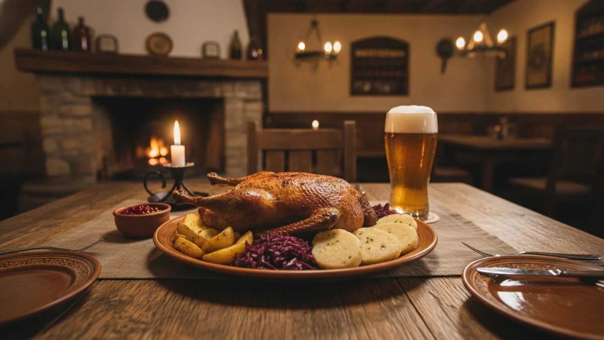 Prostřený stůl v restauraci s českým jídlem