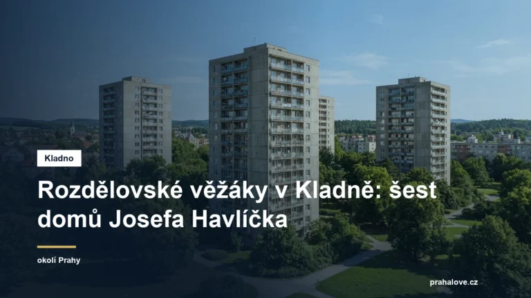 Modernistické věžové obytné domy z padesátých let mezi stromy