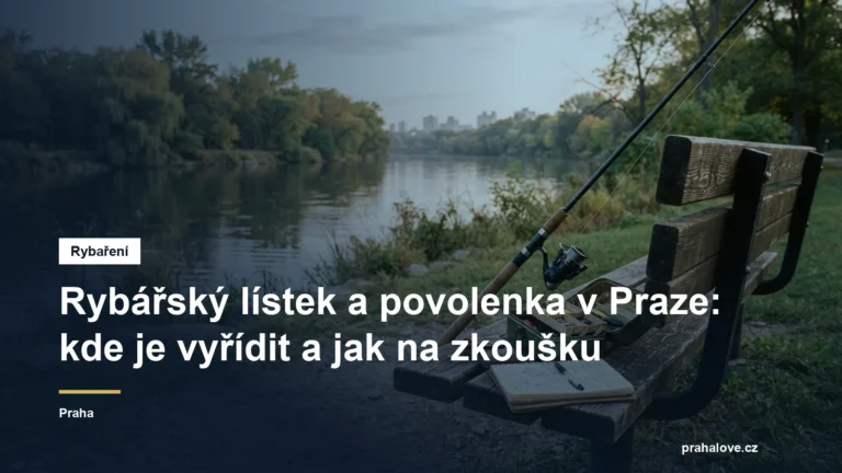 Rybářský prut a krabička s náčiním na břehu řeky