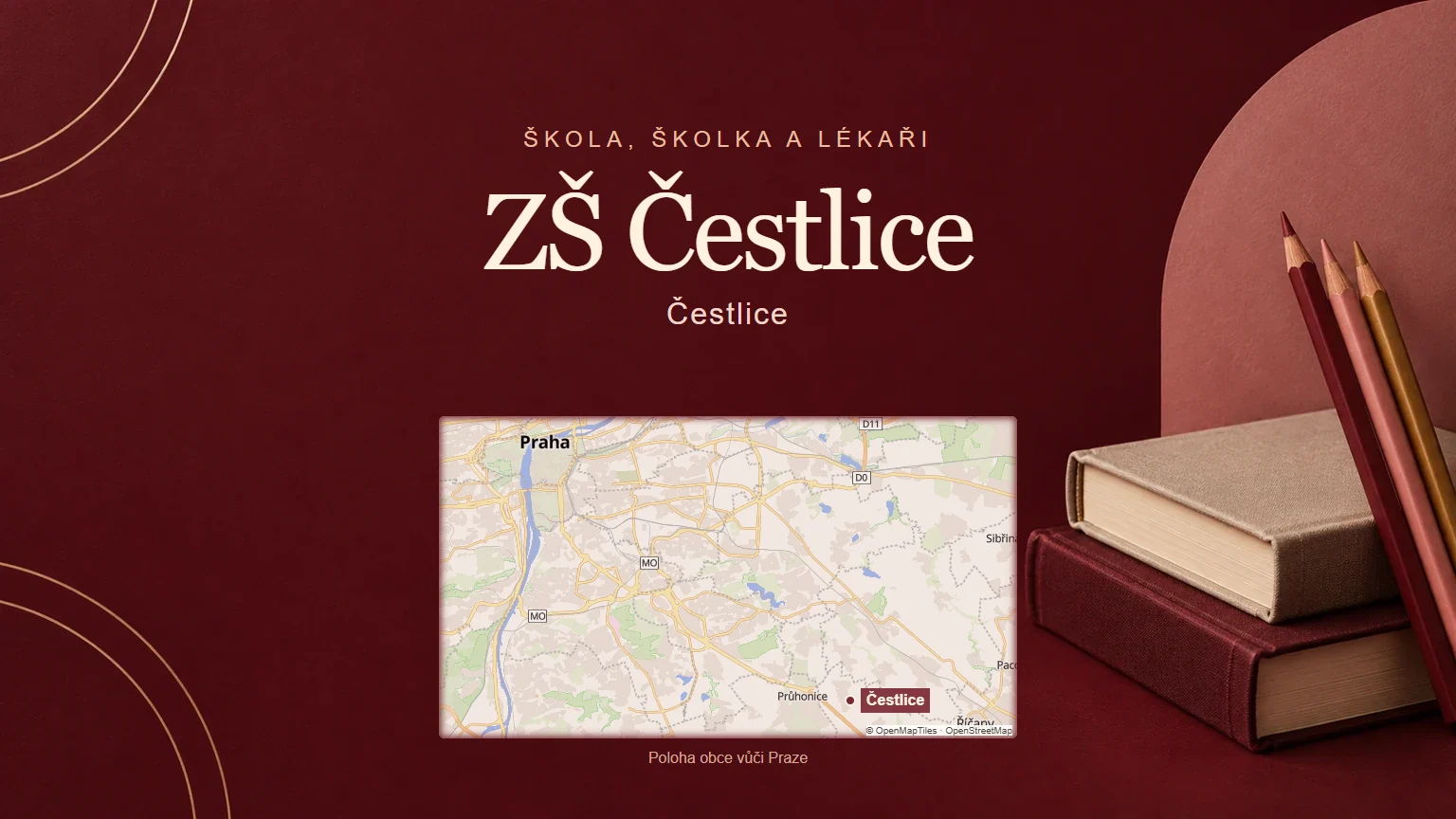 ZŠ Čestlice, Čestlice – tematická AI ilustrace s orientační mapou obce vůči Praze