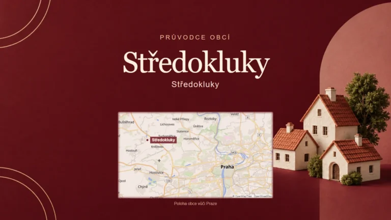 Středokluky, Středokluky – tematická AI ilustrace s orientační mapou obce vůči Praze