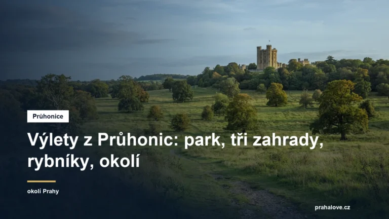 Parková louka se stromy a věží zámku v dálce
