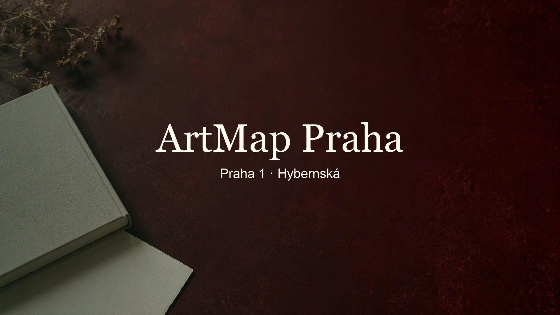 Tematické zátiší knih a papíru s titulkem ArtMap Praha, Praha 1 · Hybernská