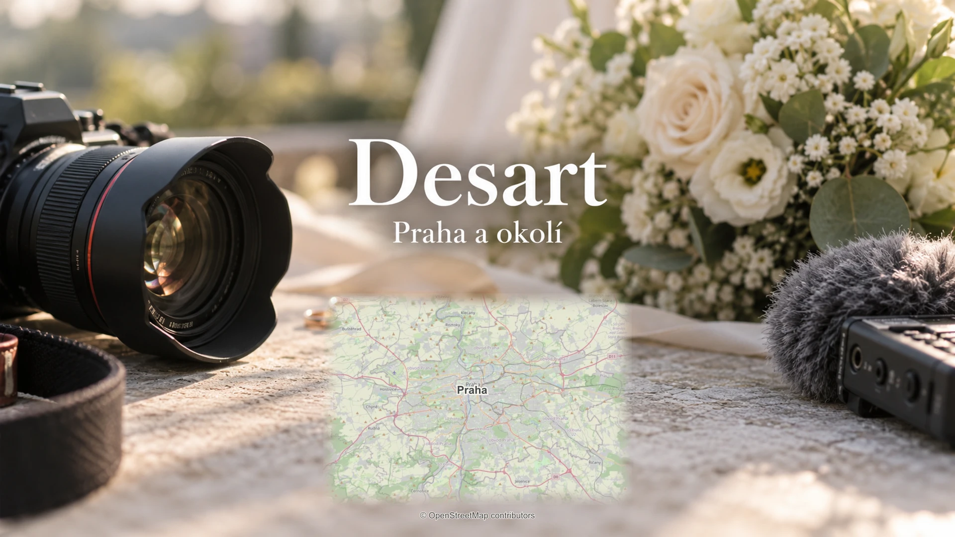 Desart: svatební detail a skutečná regionální mapa.