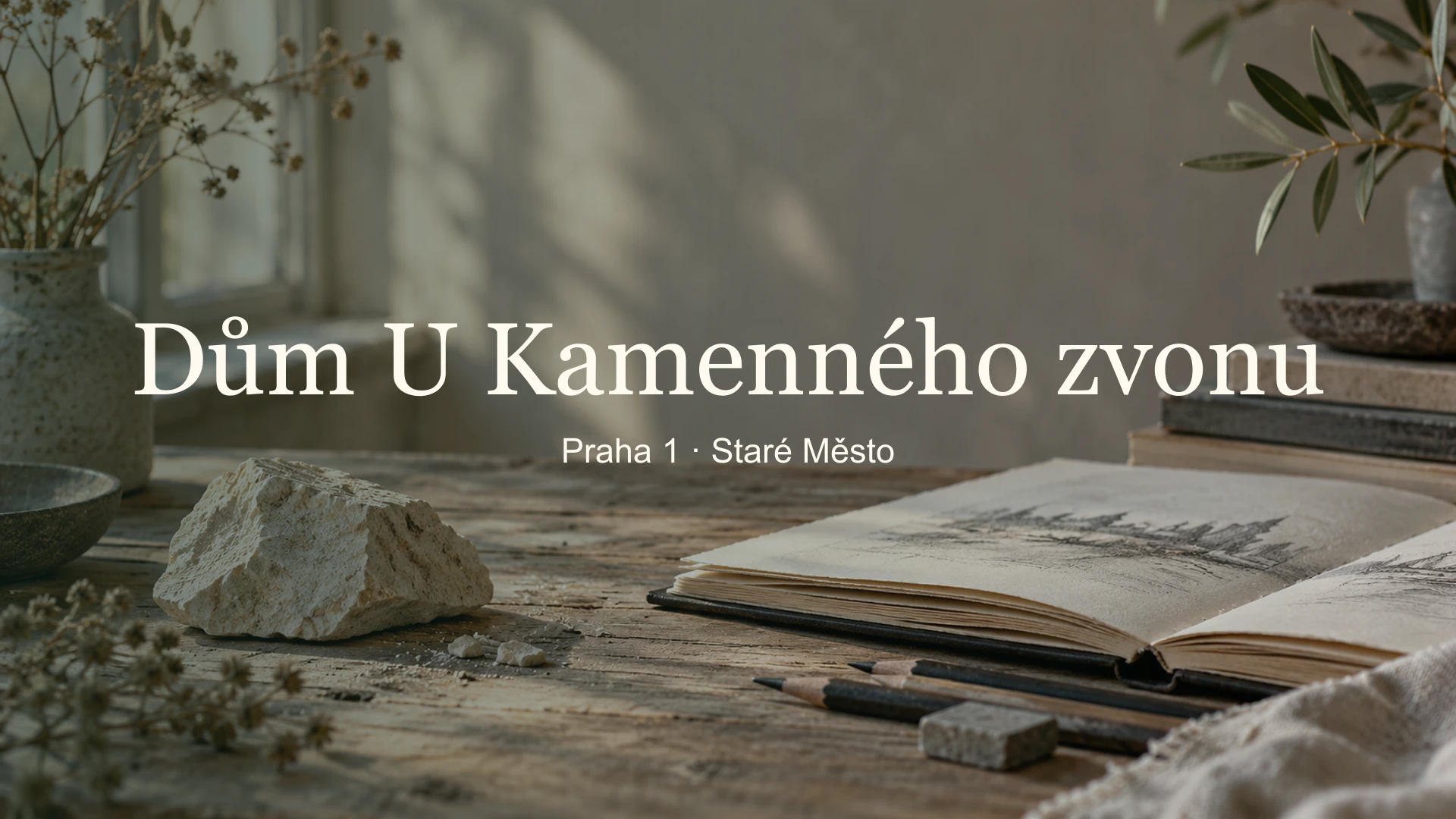 Dům U Kamenného zvonu – tematický fotografický detail s názvem místa a jemně rozostřeným pozadím.