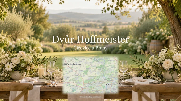 Dvůr Hoffmeister, Číčovice u Prahy: svatební motiv a mapa se skutečnou polohou místa a Prahy.