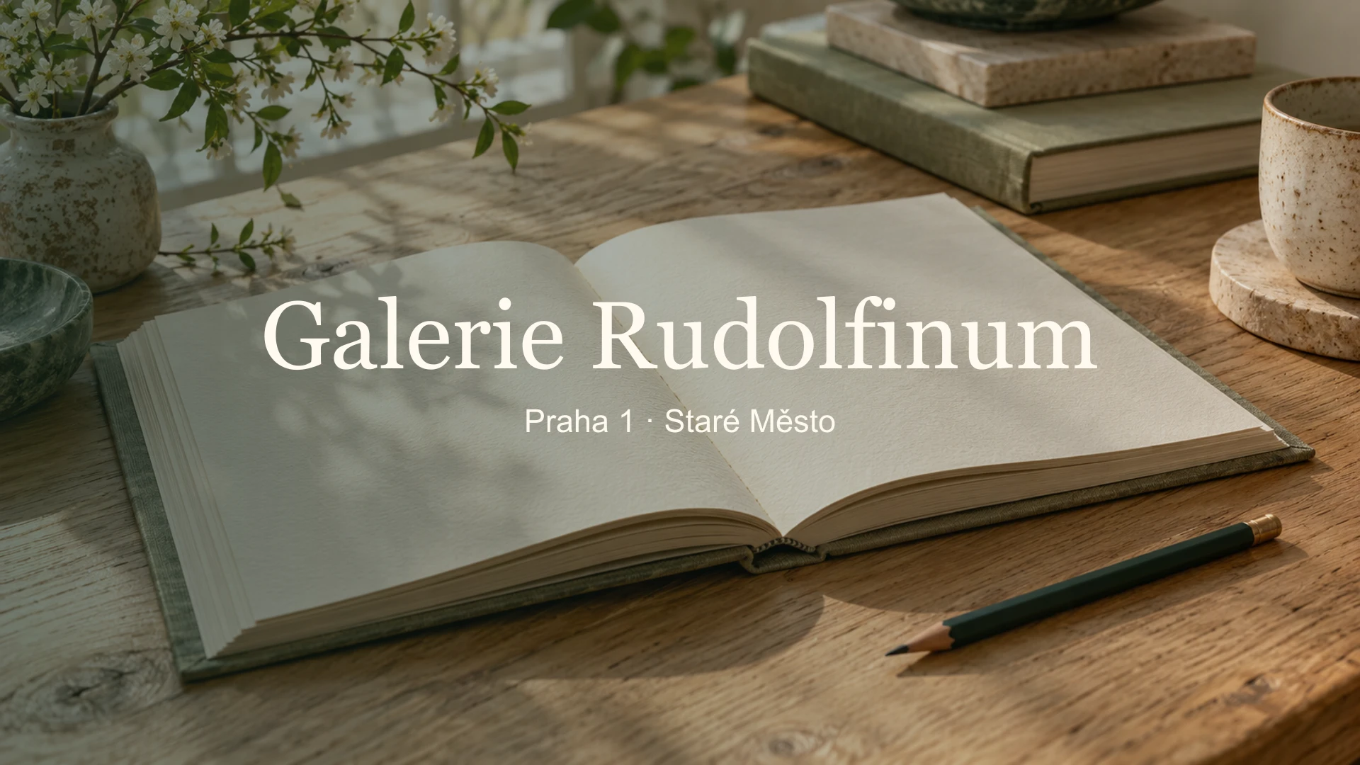 Galerie Rudolfinum – tematický fotografický detail s názvem místa a jemně rozostřeným pozadím.