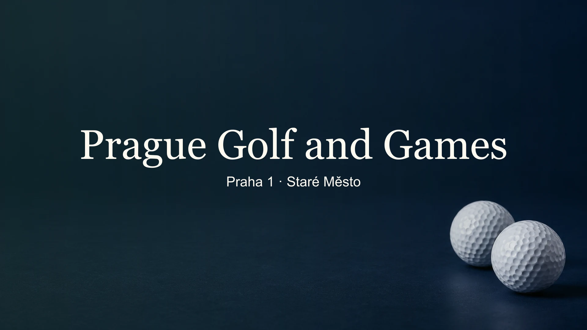 Tematické zátiší golfového míčku a pomůcek s titulkem Prague Golf and Games, Praha 1 · Staré Město