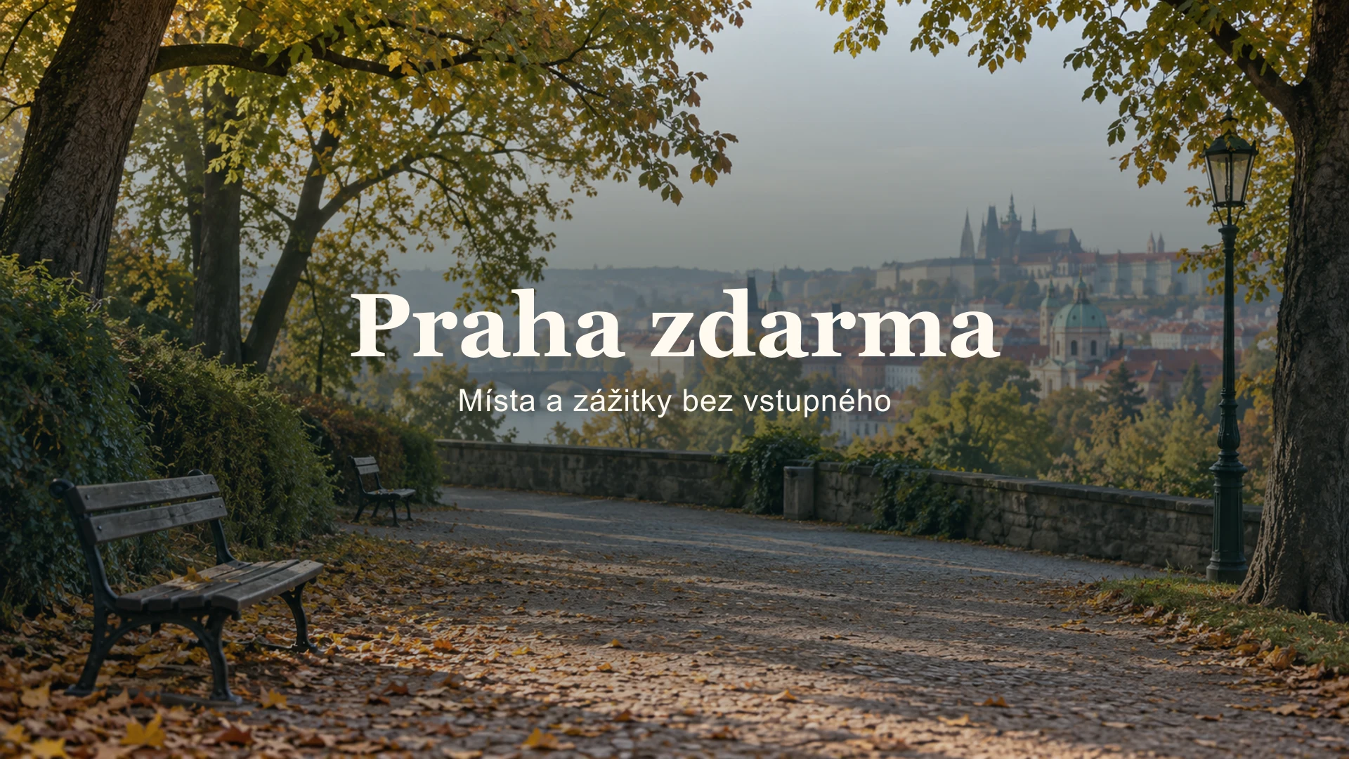 Ilustrační pražský park s výhledem na město.