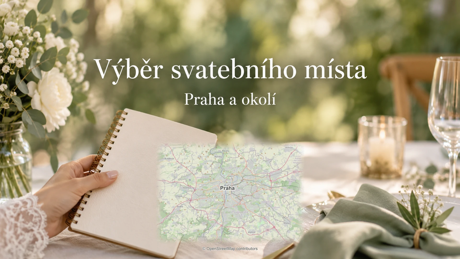 Výběr svatebního místa: svatební detail a skutečná regionální mapa.