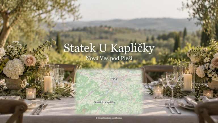 Statek U Kapličky, Nová Ves pod Pleší: svatební motiv a mapa se skutečnou polohou místa a Prahy.