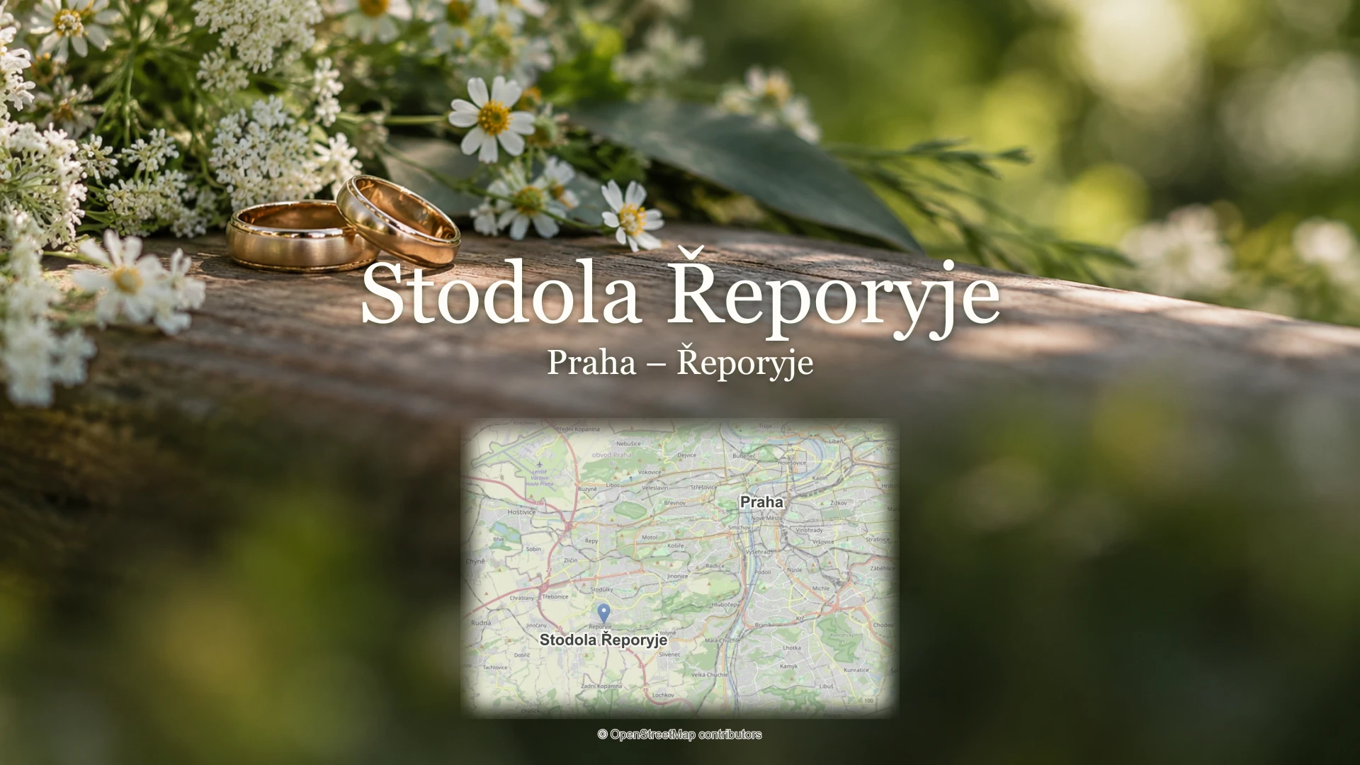 Stodola Řeporyje, Praha – Řeporyje: svatební detail a skutečná mapa s polohou místa a Prahy.