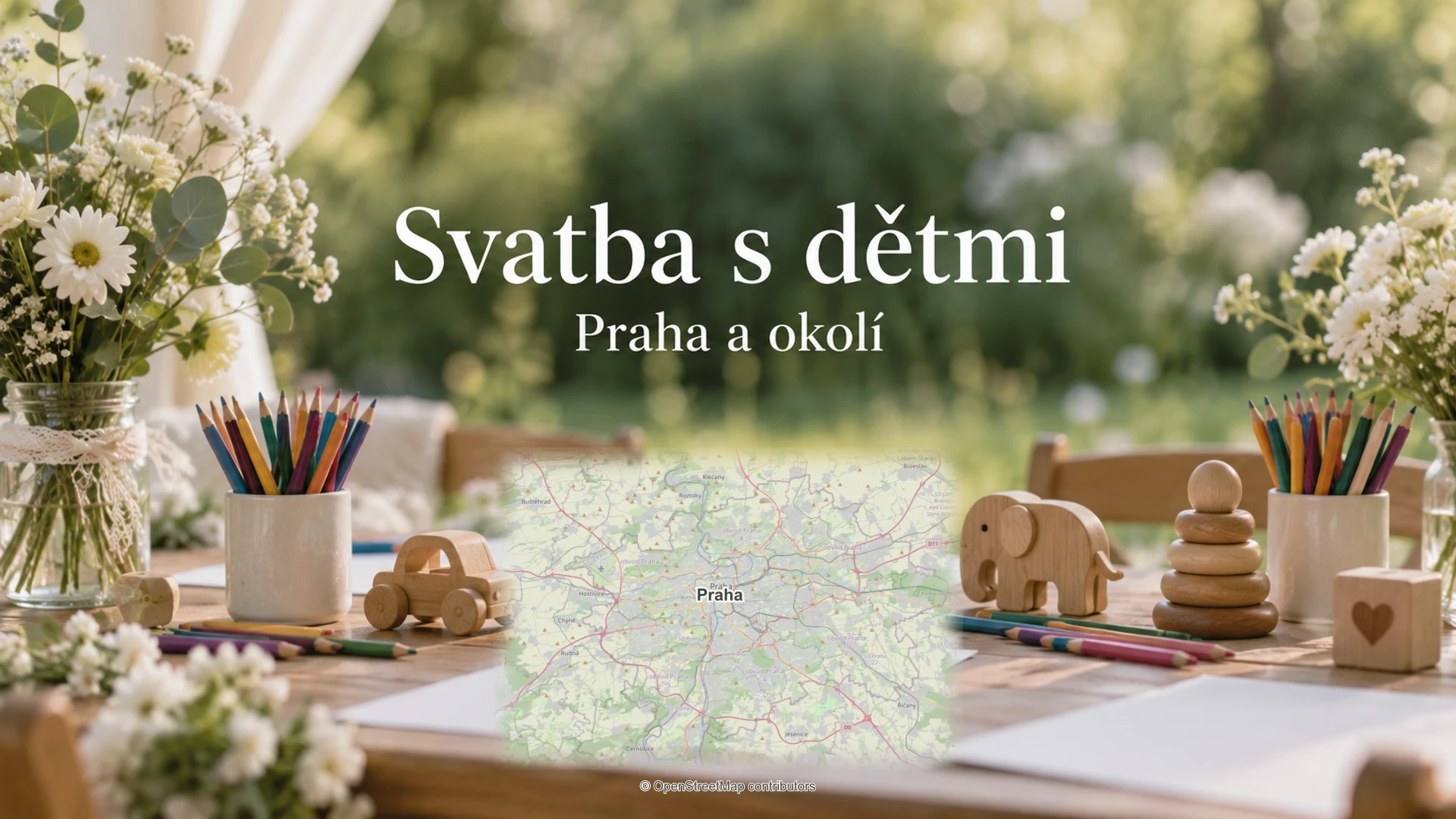 Svatba s dětmi: svatební detail a skutečná regionální mapa.