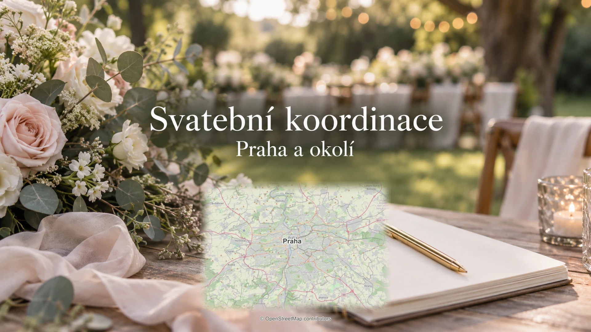 Svatební koordinace: svatební detail a skutečná regionální mapa.