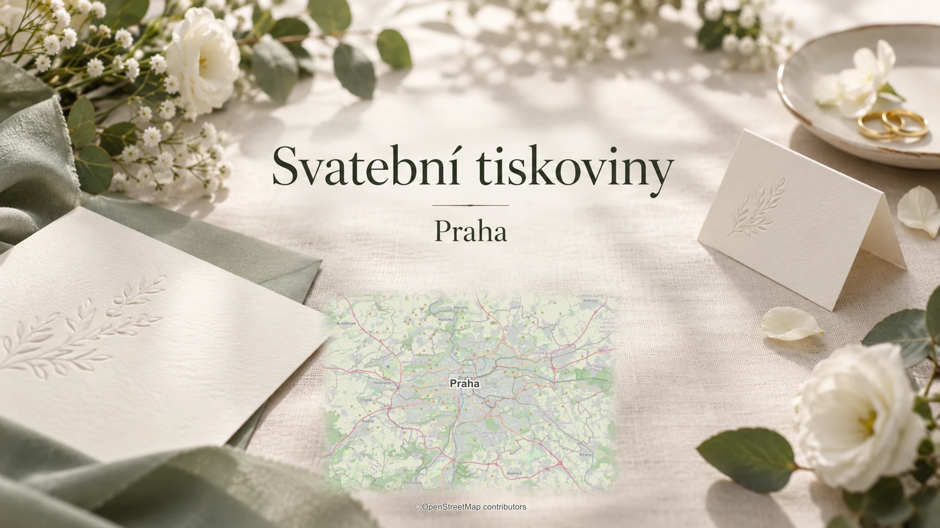 Svatební tiskoviny: svatební detail a skutečná regionální mapa.