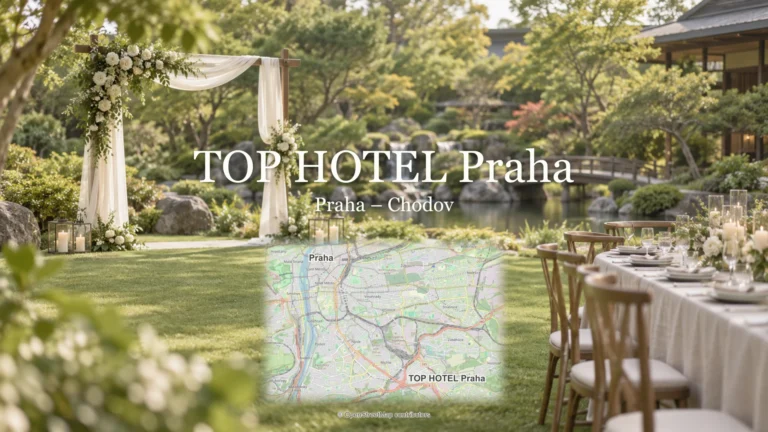 TOP HOTEL Praha, Praha – Chodov: svatební motiv a mapa se skutečnou polohou místa a Prahy.