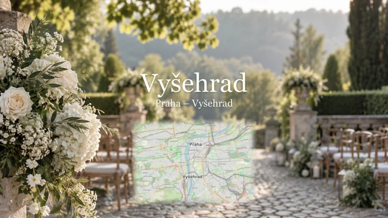 Vyšehrad, Praha – Vyšehrad: svatební motiv a mapa se skutečnou polohou místa a Prahy.